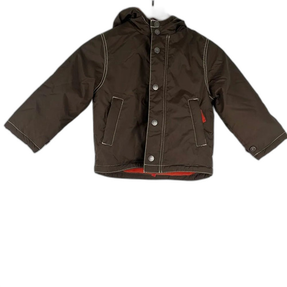 Boden Nylon Fleece Hooded Jacket Brown Orange Size 3 - Picture 1 of 9
